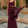 Ridhima Bhasin Plum Pre Draped Embroidered Sari Set -Inca Sales Store rb 1811rb16 1
