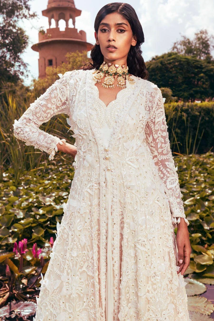 Ridhima Bhasin Ivory Floral Embellished Jacket Set 4 Ridhima Bhasin Ivory Floral Embellished Jacket Set - Image 2