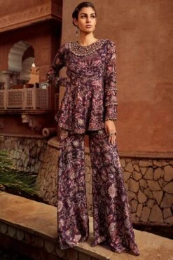 Ridhima Bhasin Purple Embellished Peplum Kurta & Sharara Set