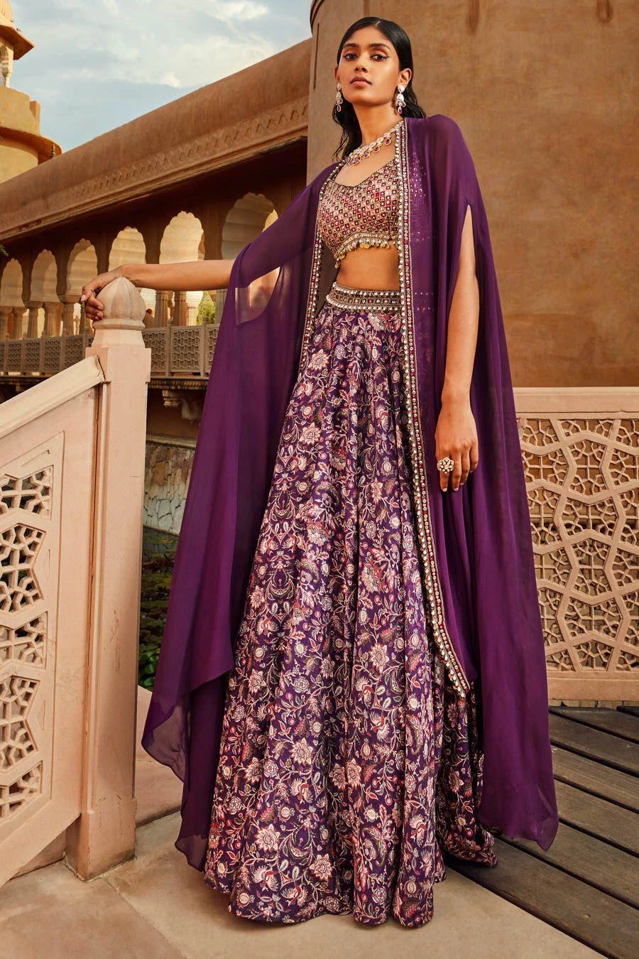 Ridhima Bhasin Purple Embellished Cape Set 5 Ridhima Bhasin Purple Embellished Cape Set - Image 3