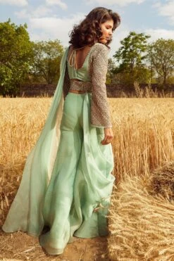 Ridhima Bhasin Aqua Embroidered Sharara Set With Drape -Inca Sales Store rbss21 01 3