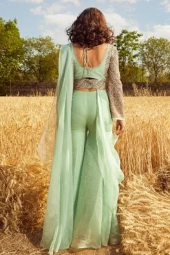 Ridhima Bhasin Aqua Embroidered Sharara Set With Drape -Inca Sales Store rbss21 01 4