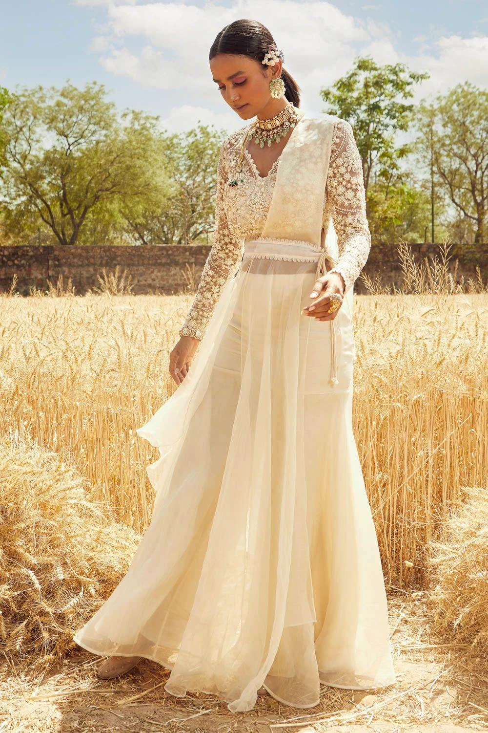 Ridhima Bhasin Ivory Embroidered Sharara Sari Set 3 Ridhima Bhasin Ivory Embroidered Sharara Sari Set