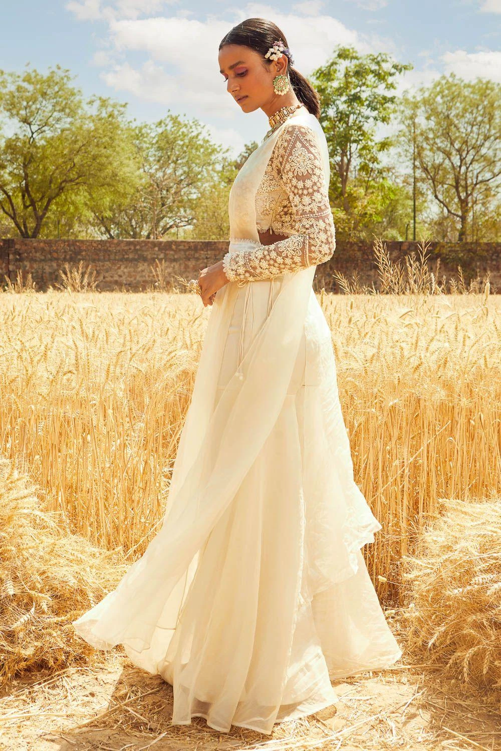 Ridhima Bhasin Ivory Embroidered Sharara Sari Set 4 Ridhima Bhasin Ivory Embroidered Sharara Sari Set - Image 2