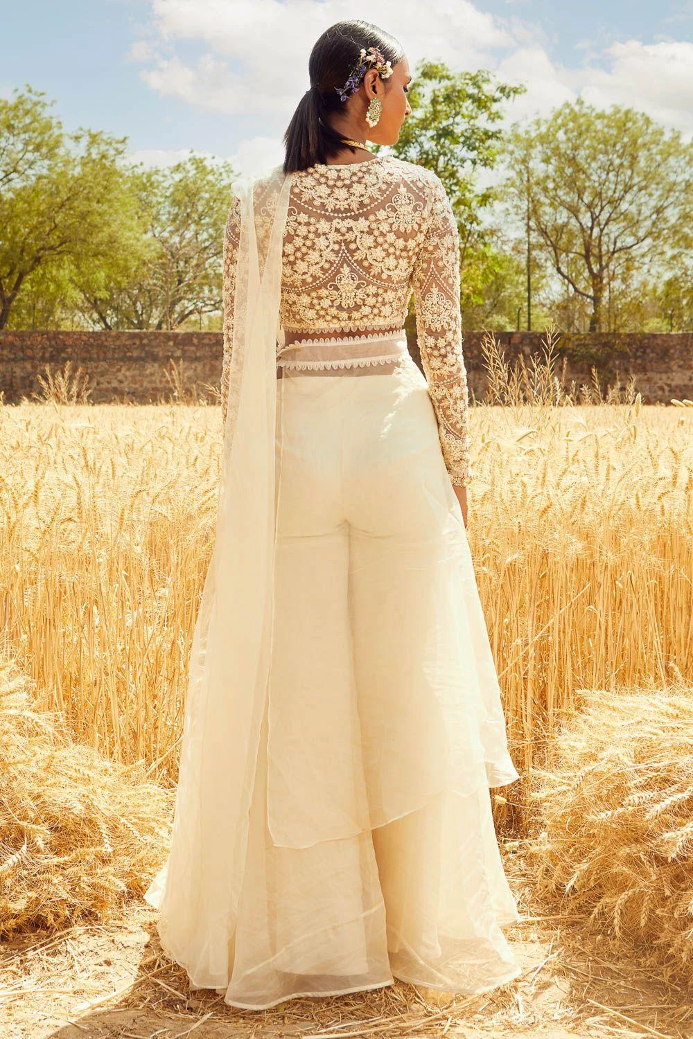 Ridhima Bhasin Ivory Embroidered Sharara Sari Set 6 Ridhima Bhasin Ivory Embroidered Sharara Sari Set - Image 4