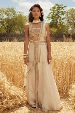 Ridhima Bhasin Ivory Embroidered Sharara Sari