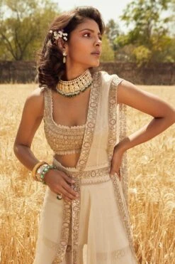 Ridhima Bhasin Ivory Embroidered Sharara Sari 8 Ridhima Bhasin Ivory Embroidered Sharara Sari -Inca Sales Store rbss21 23 3