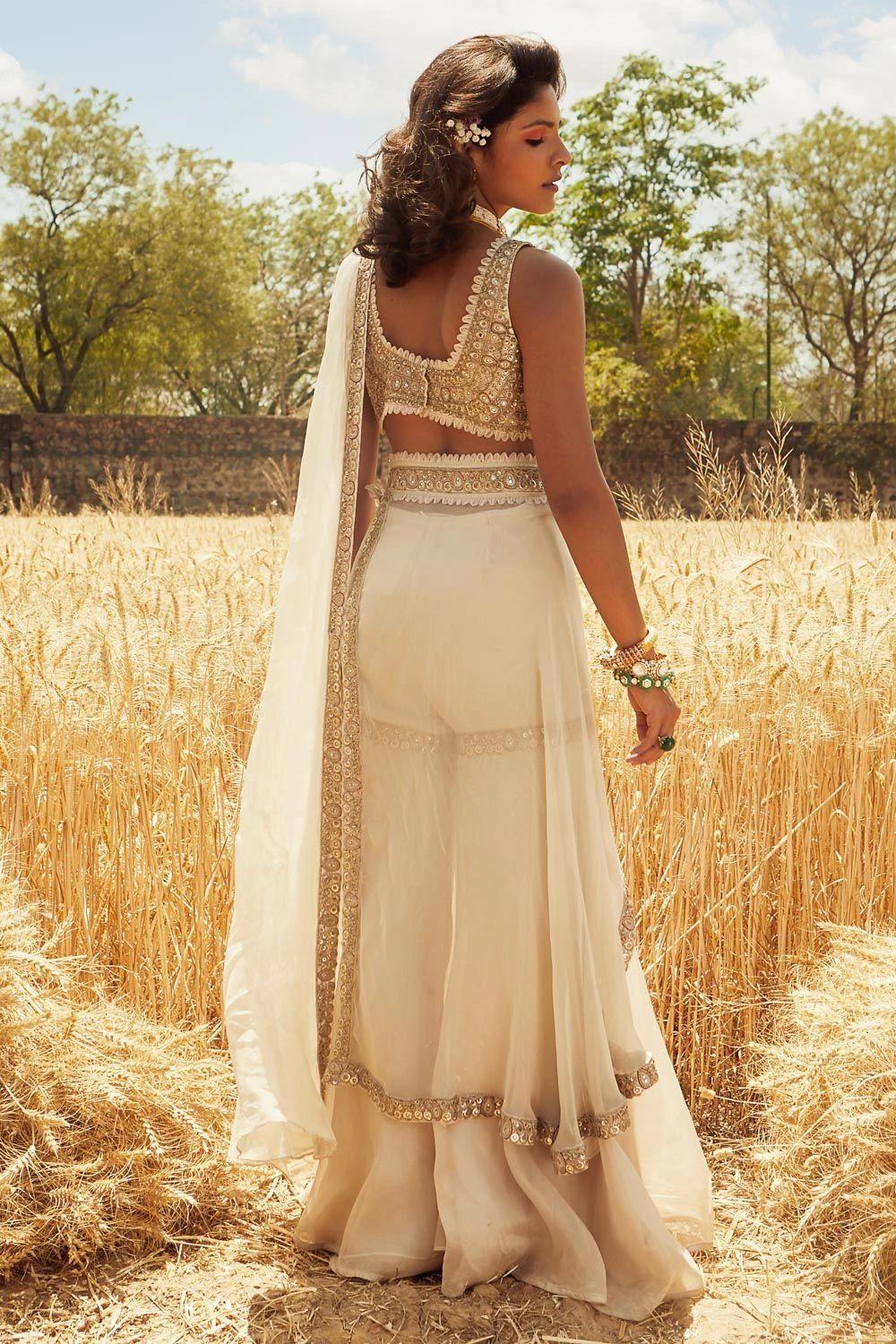 Ridhima Bhasin Ivory Embroidered Sharara Sari 6 Ridhima Bhasin Ivory Embroidered Sharara Sari - Image 4