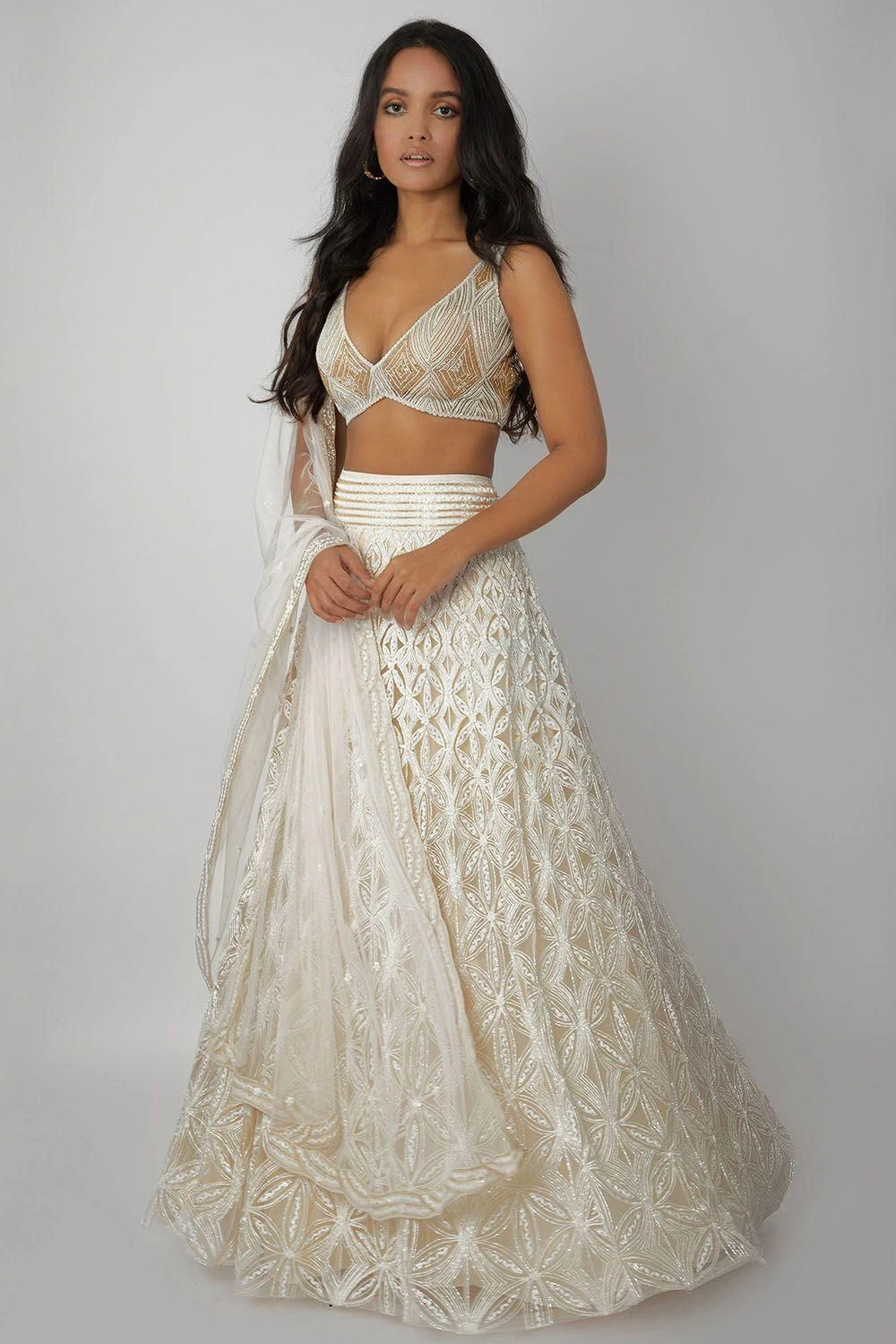 Ritika Mirchandani Ivory Embroidered Geometric Pattern Lehenga Set 3 Ritika Mirchandani Ivory Embroidered Geometric Pattern Lehenga Set
