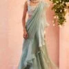 Ridhi Mehra Sea Green Draped Ruffle Sari Set 1 Ridhi Mehra Sea Green Draped Ruffle Sari Set -Inca Sales Store rmdl 08 1 1