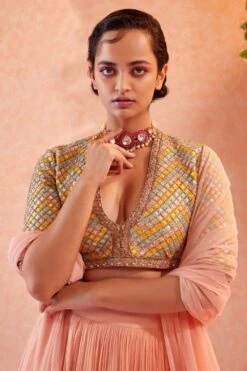 Ridhi Mehra Two Tiered Peach Lehenga Set -Inca Sales Store rmdl 18 2 1