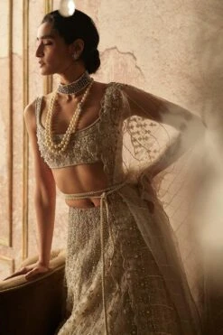 Ridhi Mehra Beaded Ivory Lehenga Set With Embroidered Blouse -Inca Sales Store rmrl 17 2 1