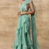 Ridhi Mehra Ula Teal & Champagne Ruffle Sari Set