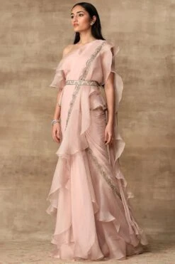 Ridhi Mehra Emma Blush Pink Ruffle Sari Set