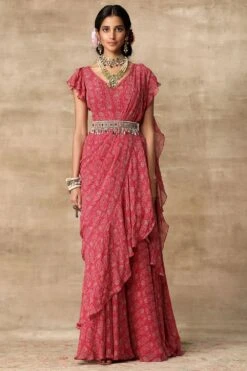 Ridhi Mehra Gulab Pink Paisley Printed Sari Set