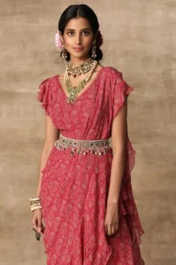 Ridhi Mehra Gulab Pink Paisley Printed Sari Set -Inca Sales Store rmwd 22 3