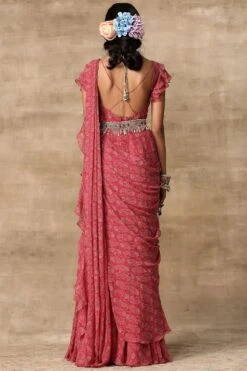 Ridhi Mehra Gulab Pink Paisley Printed Sari Set -Inca Sales Store rmwd 22 4