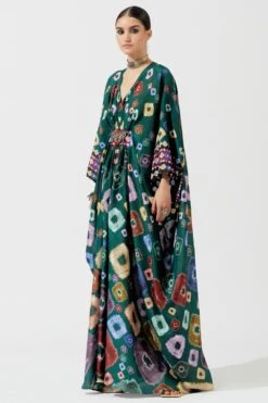 Rajdeep Ranawat Emerald Green Printed Silk Kaftan -Inca Sales Store rr 1113 2