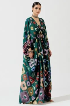 Rajdeep Ranawat Emerald Green Printed Silk Kaftan -Inca Sales Store rr 1113 3