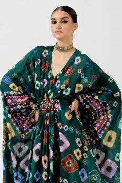 Rajdeep Ranawat Emerald Green Printed Silk Kaftan -Inca Sales Store rr 1113 4