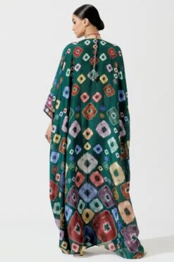 Rajdeep Ranawat Emerald Green Printed Silk Kaftan -Inca Sales Store rr 1113 5