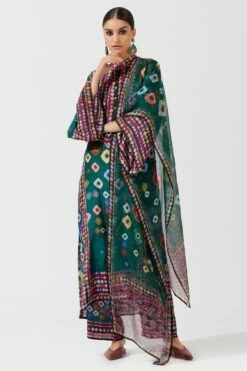 Rajdeep Ranawat Emerald Green Printed Kota Silk Stole