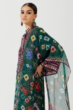 Rajdeep Ranawat Emerald Green Printed Kota Silk Stole -Inca Sales Store rr 1132 3