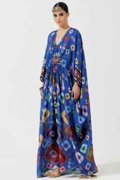 Rajdeep Ranawat Blue Bandhani Print Silk Kaftan -Inca Sales Store rr 1133 2