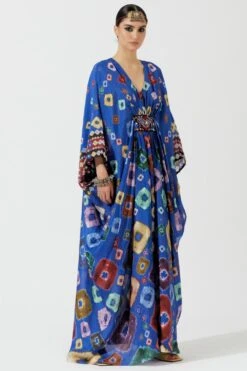 Rajdeep Ranawat Blue Bandhani Print Silk Kaftan -Inca Sales Store rr 1133 3
