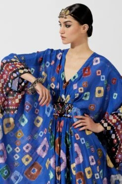Rajdeep Ranawat Blue Bandhani Print Silk Kaftan -Inca Sales Store rr 1133 4