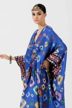 Rajdeep Ranawat Blue Bandhani Print Silk Kaftan -Inca Sales Store rr 1133 5