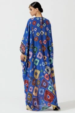 Rajdeep Ranawat Blue Bandhani Print Silk Kaftan -Inca Sales Store rr 1133 6