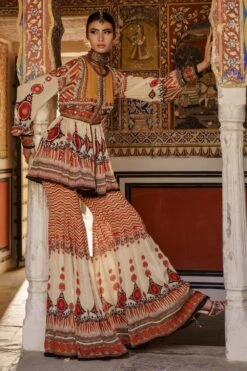 Rajdeep Ranawat Beige Printed Sharara Set -Inca Sales Store rr20762 rr20762a 2