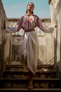 Rajdeep Ranawat Draped Satin Skirt With Embellished Belt -Inca Sales Store rr20777 4