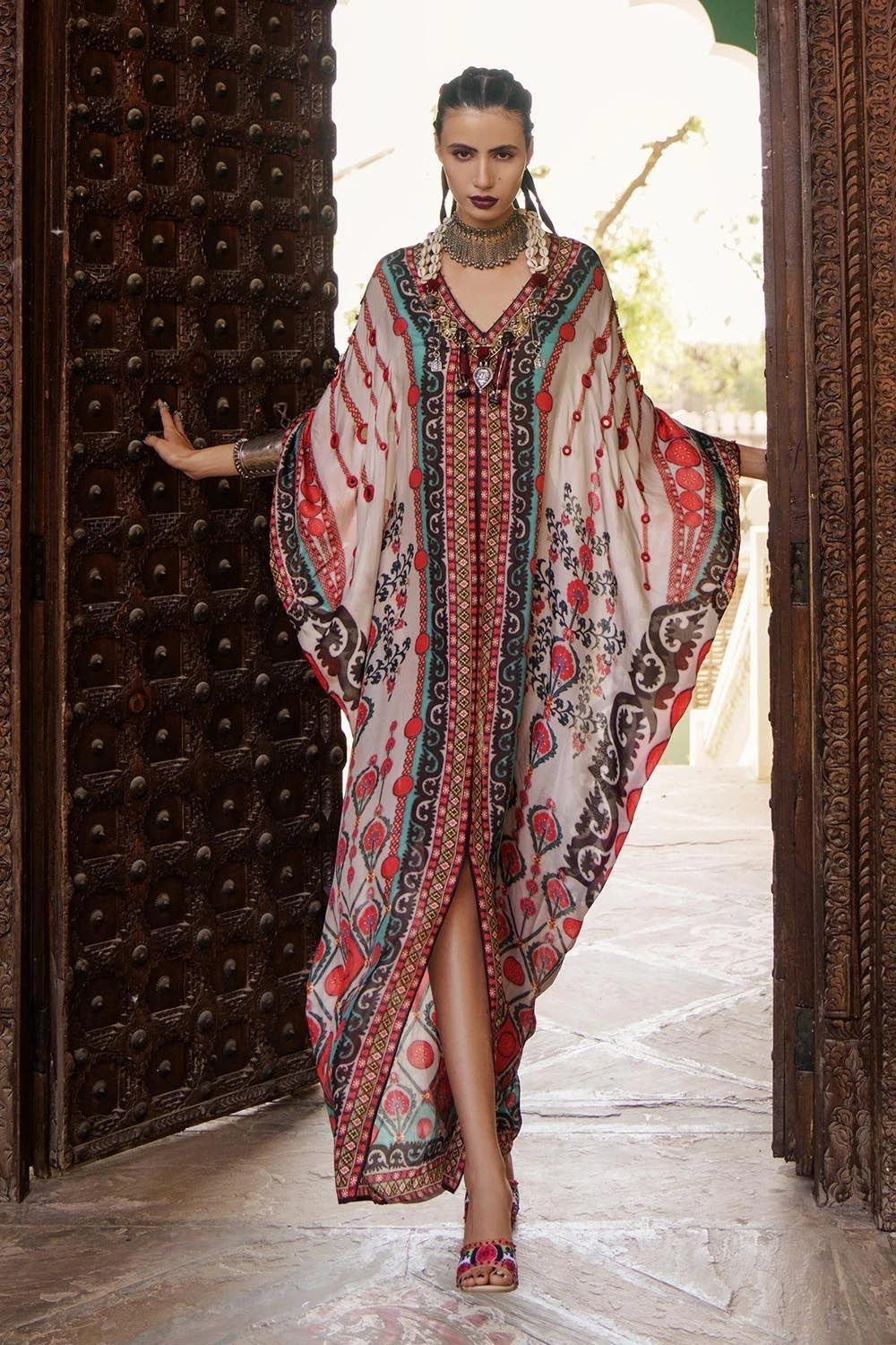 Rajdeep Ranawat Suzani Motif Printed Silk Kaftan 4 Rajdeep Ranawat Suzani Motif Printed Silk Kaftan - Image 2