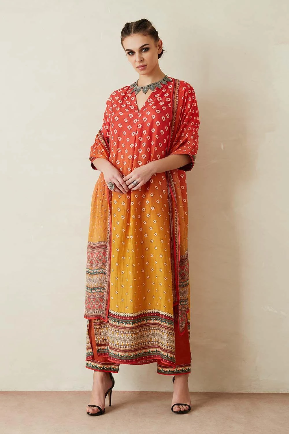 Rajdeep Ranawat Ombre Yellow V Neck Printed Kurta Set 4 Rajdeep Ranawat Ombre Yellow V Neck Printed Kurta Set - Image 2