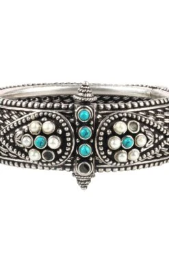 Sangeeta Boochra Silver Kundan & Turquoise Bangle -Inca Sales Store sbb 5357 3