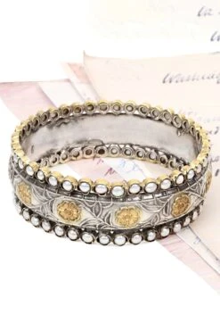 Sangeeta Boochra Silver Bangle With Pearls & Gemstone