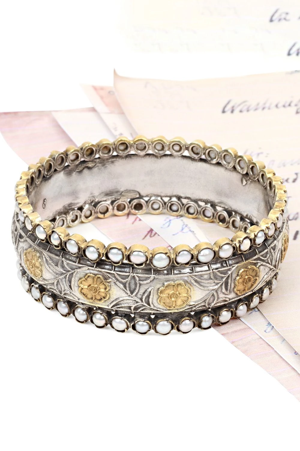 Sangeeta Boochra Silver Bangle With Pearls & Gemstone 3 Sangeeta Boochra Silver Bangle With Pearls & Gemstone