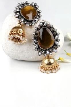 Sangeeta Boochra Silver Gold Plated Citrine Studded Earrings -Inca Sales Store sbe 5335 3