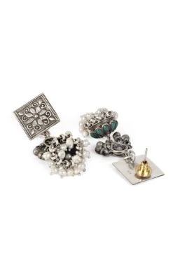 Sangeeta Boochra Silver Square Motif Drop Earrings -Inca Sales Store sbe 5718 2