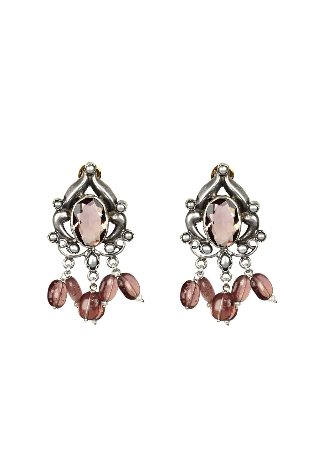 Sangeeta Boochra Handcrafted Silver Earrings With Pink Stones 3 Sangeeta Boochra Handcrafted Silver Earrings With Pink Stones