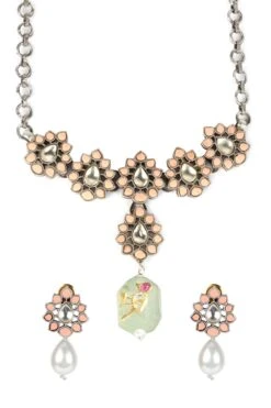 Sangeeta Boochra Silver Necklace Set With Peach Chalcedony Stone -Inca Sales Store sbn 5420 3