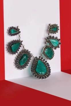 Sangeeta Boochra Emerald Silver Handcrafted Necklace
