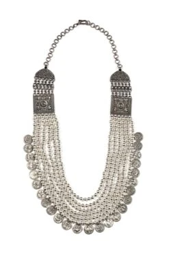 Sangeeta Boochra Layered Silver Necklace With Coin Accents