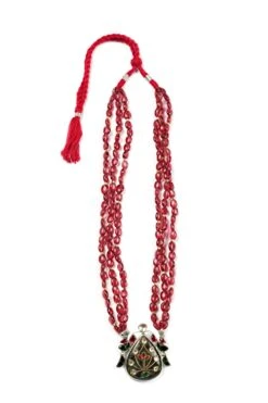 Sangeeta Boochra Red Necklace With An Embellished Pendant