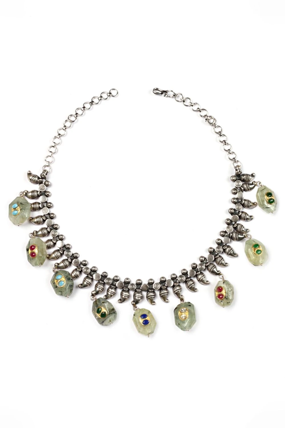 Sangeeta Boochra Silver Necklace With Grey Marbled Stones 3 Sangeeta Boochra Silver Necklace With Grey Marbled Stones
