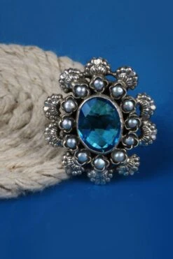 Sangeeta Boochra Silver Handmade Ring Studded With Blue Topz -Inca Sales Store sbr 5364 4