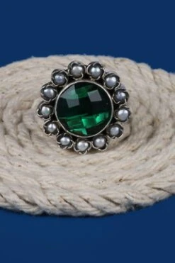 Sangeeta Boochra Silver Handmade Emerald Studded Ring 9 Sangeeta Boochra Silver Handmade Emerald Studded Ring -Inca Sales Store sbr 5366 4
