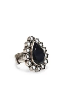Sangeeta Boochra Handcrafted Ring With Black Stone & Pearls